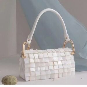 Apede mod mother of pearl Mini bag | shell mosaic top handle purse